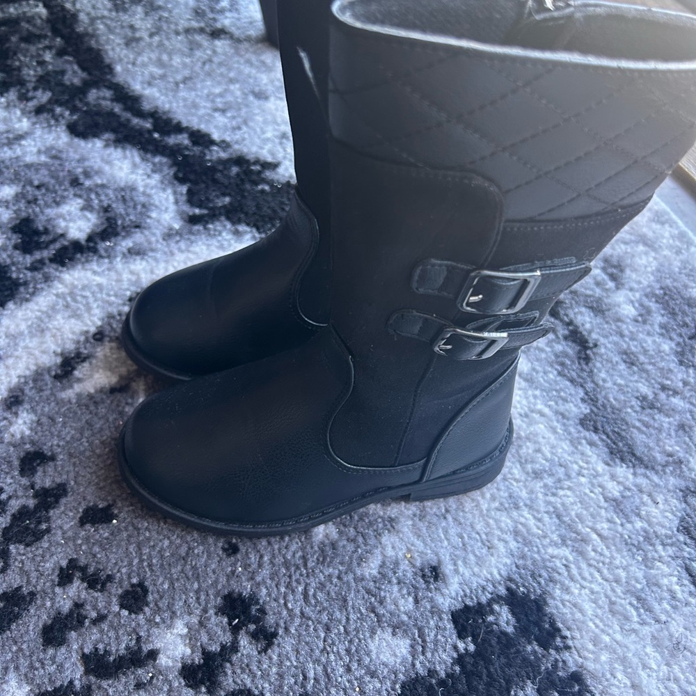 Black Quilted Buckle Boots